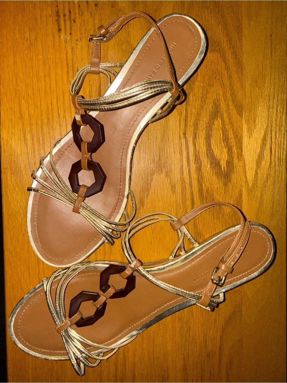 Montego Bay Club Metallic Gold Strappy Sandals with Dark Link Accents